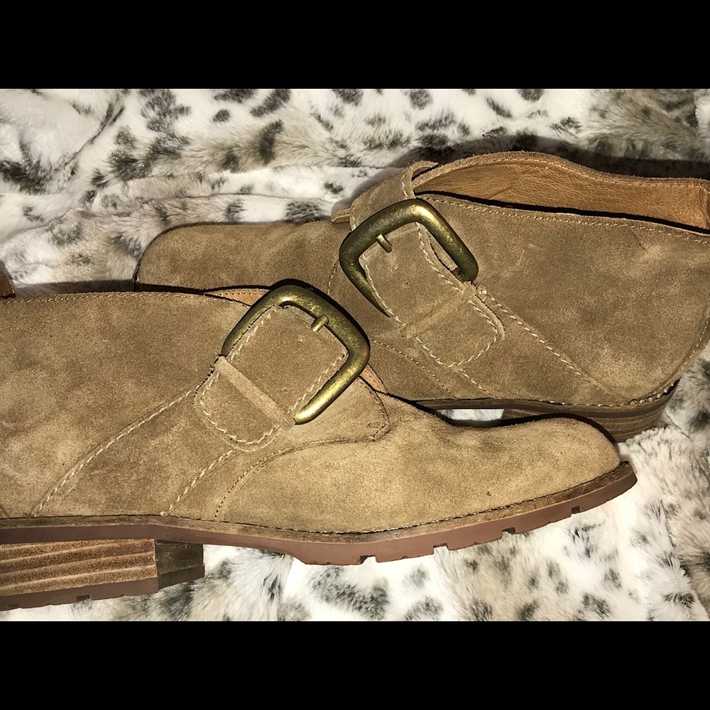 Sofft Tan Suede Monk Strap Ankle Boots 7.5 M